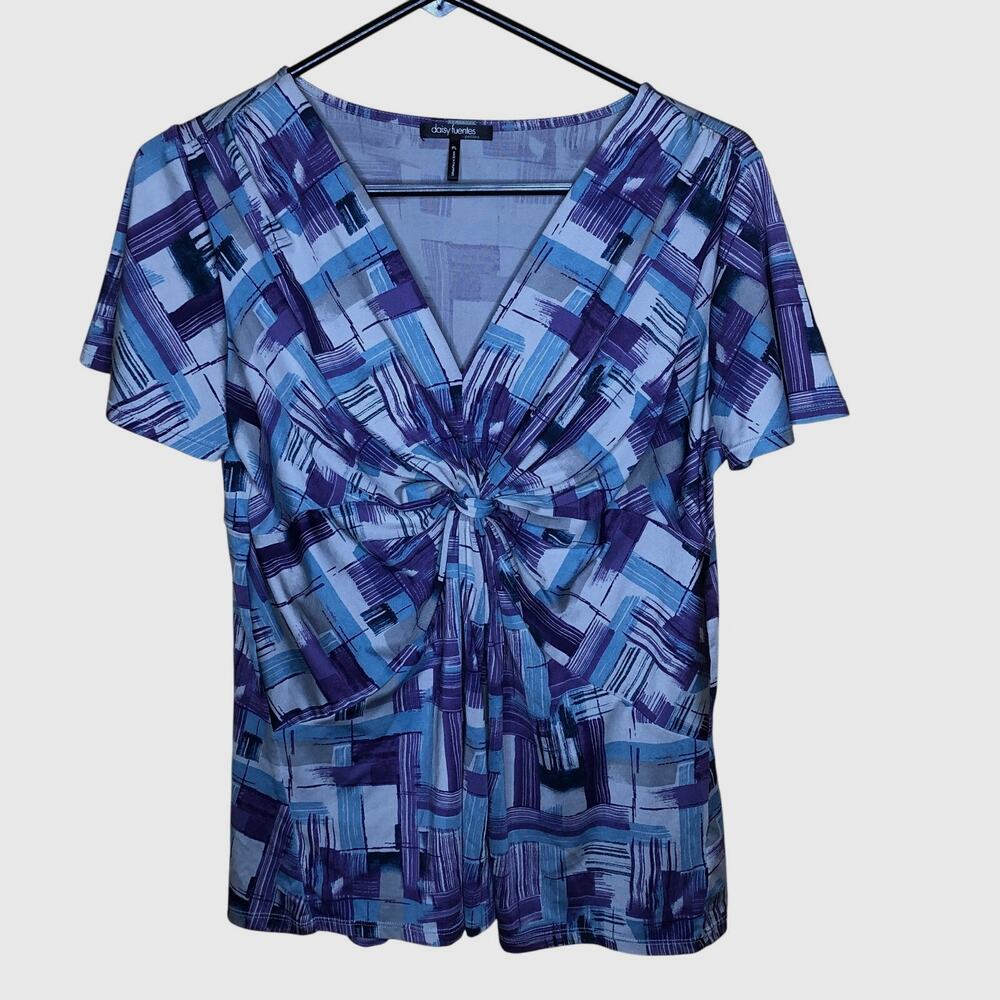 Daisy Fuentes Purple Petite Knot Front Blouse L